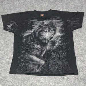 3D Emblem Vintage Black Wolf Graphic Tee